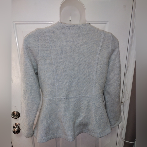 Isaac Mizrahi Blue Textured Peplum Moto Zip Front Wool Blend Jacket Sz M - Picture 3 of 10